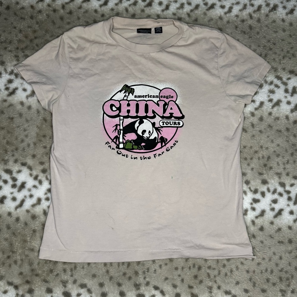 American Eagle Pink and Black China Tours Tee